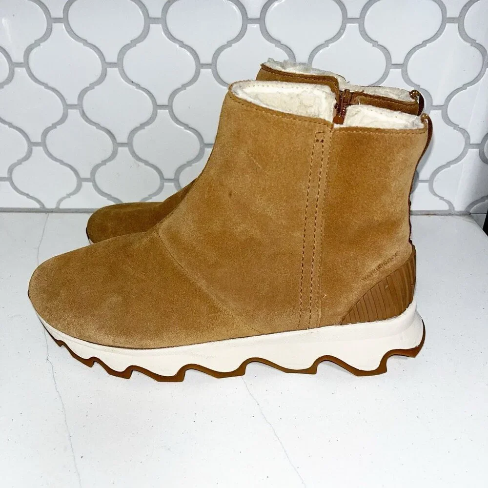 Sorel Slouch Kinetic Ankle Boot Comfort Casual Snow Camel Sherpa Women’s Sz 10